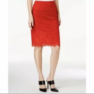 NWT❣️CeCe by Cynthia Steffe Red Scalloped Hem Lace Pencil Skirt size 6